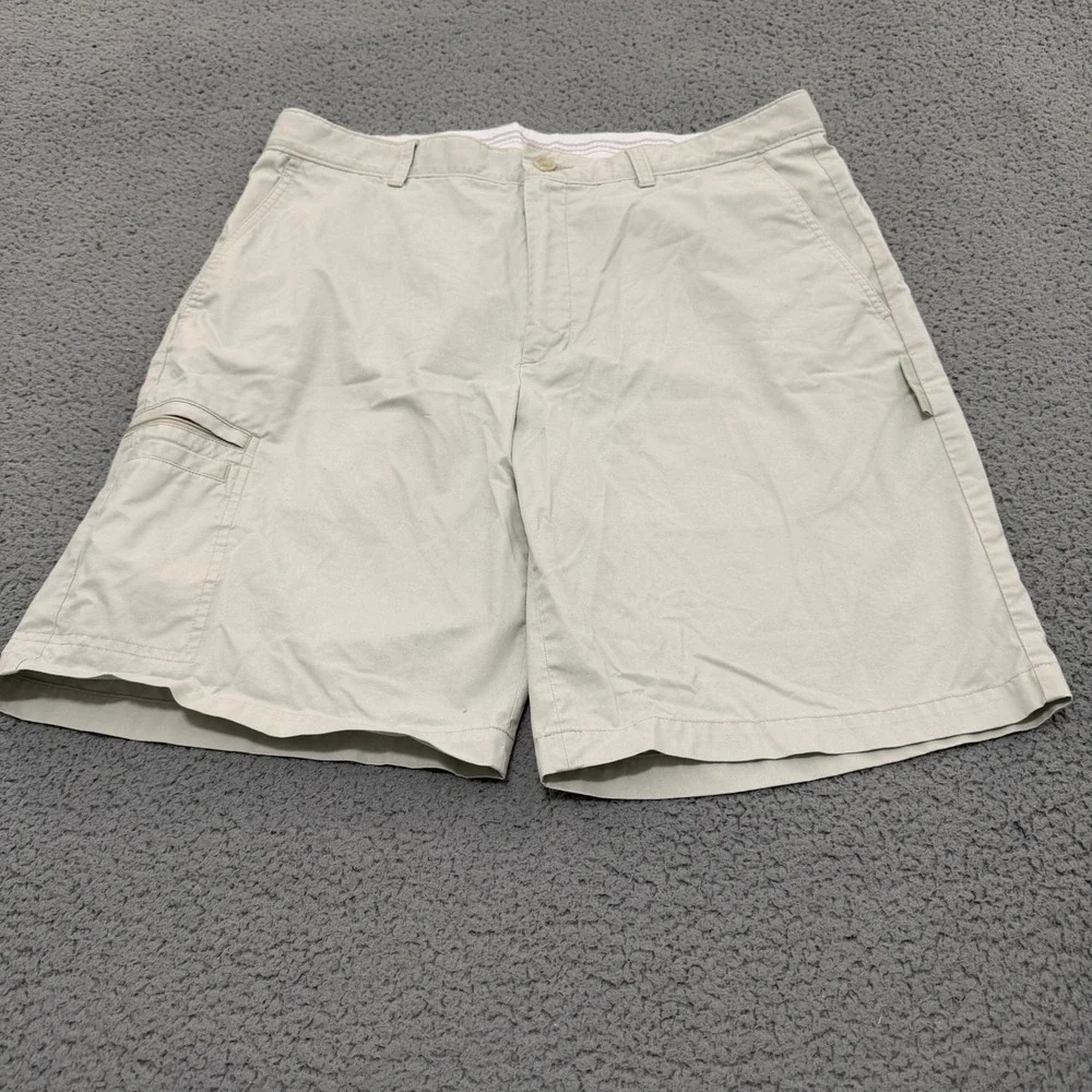 Greg Norman Tasso Elba Five Iron Golf Shorts Mens 36 Tan Khaki Cargo Zip Pocket